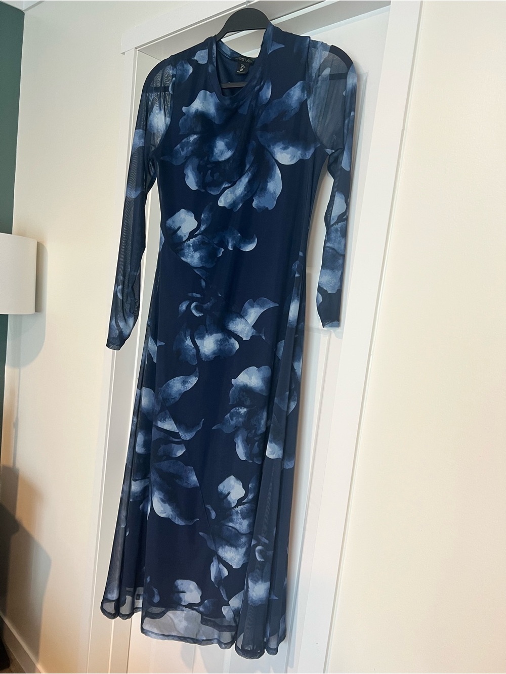 Rachel Zoe Navy Blue Floral Long Sleeve Mesh Dress